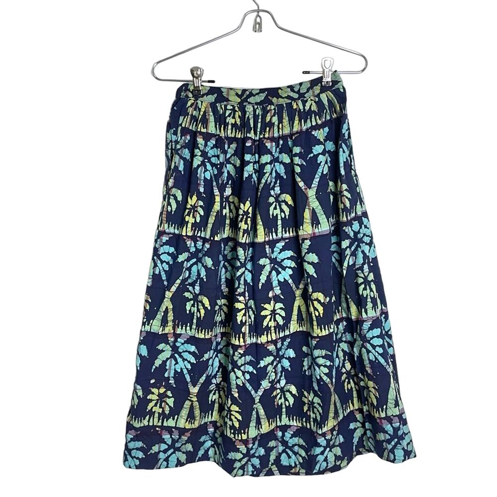 Vintage Women's 80s Blue Palm Tree Print Size XXS/XS Pleated Midi Skirt-Ms. SERO